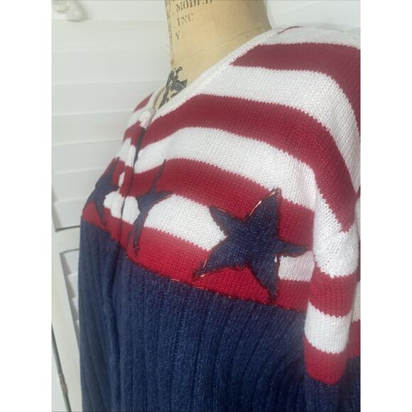 Vintage Tiara International American Flag Button Front Cardigan Sweater Women XL - Picture 7 of 10